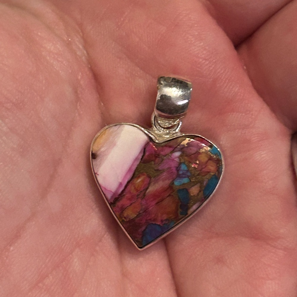 Sterling Silver pink Spiny Heart Pendant